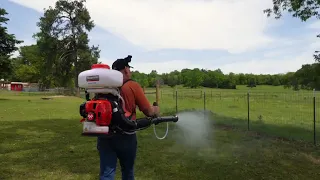 Tomahawk Fogger pasture test. Mosquito and fly control.