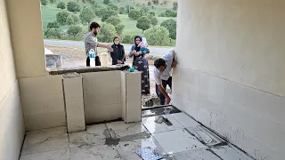 Susan's kitchen floor tiling with the help of Jesus