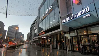 [4K] 🇨🇦 Heavy Rain Walk Sheppard Yonge North York, Toronto, Canada