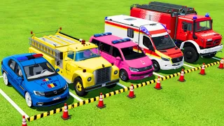 TRANSPORTING POLICE CARS, AMBULANCE, FIRE DEPARTMENT VEHICLES WITH MAN TRUCKS ! Farming Simulator 22