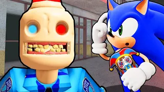 SONIC AND AMAZING DIGITAL CIRCUS BABY POMNI VS ESCAPE SIREN COP'S PRISON IN ROBLOX