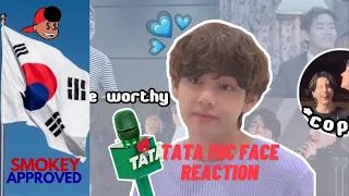 everyone's gangsta until Taehyung does his "tata mic face" #bts #btsreaction #btsarmy