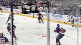 Riley Stillman Roughing on Cal Clutterbuck December 5 2021 Blackhawks at Islanders UBS Arena