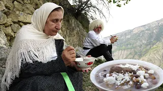 An ancient dish of Dagestan. Life and food in Dagestan. Life in a village in the mountains