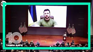 Ukrainian President Zelenskyy gets standing ovation at the start of a virtual address to US Congress