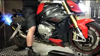 BMW S1000R 2017 @ 179,3HP full Akrapovic dyno run quickshifter flame