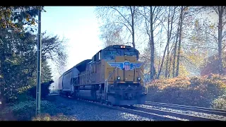 Union Pacific Loco Leading a Canadian Pacific Grain Train on a Winter Morning at Fort Langley