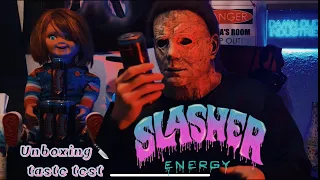 SLASHER ENERGY DRINK FOR HORROR FANS! UNBOXING & TASTE TASTE!