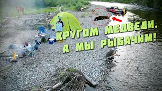 МЕДВЕДИ КРУГОМ А МЫ РЫБАЧИМ В ЛОДКЕ. ТЫВА. РЫБАЛКА НА ХАРИУСА, ТАЙМЕНЬ !   TAIMEN. Fishing in Russia