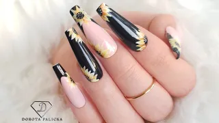 Sunflower nail art. Summer nail tutorial