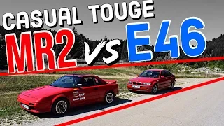 MR2 vs. BMW E46 - casual TOUGE - first spirited drive of the BIKE CARB AW11
