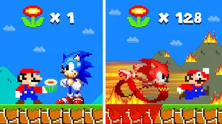 Mario vs Sonic. But Fire Flower Makes Sonic Upgrade to Elemental Sonic | Game Animation