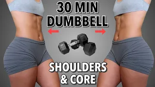 30 Min DUMBBELL ABS & SHOULDER WORKOUT | At Home Upper Body Workout | Hourglass Figure