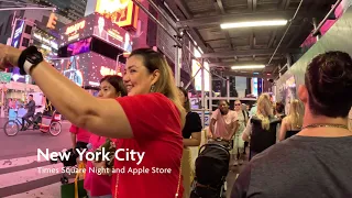 [ 4K ] NEW YORK CITY - Times Square Night to Apple Store, Manhattan, Fifth Avenue, USA.