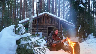 ONE MONTH OF SURVIVAL IN A WILD WINTER FOREST. CABIN LIFE.
