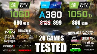 GTX 1060 6GB vs ARC A380 6GB vs GTX 1050Ti 4GB | i5 -13600K | 1080p - 20 Games Tested