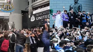 Newcastle Fans Go Crazy Outside St James' Park Celebrating The Saudi Takeover