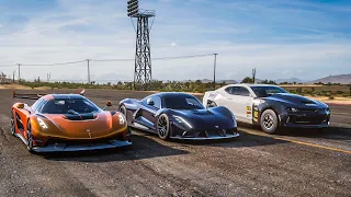 Forza Horizon 5 Drag race: Hennessey Venom F5 vs Koenigsegg Jesko vs Copo Camaro (1750hp)