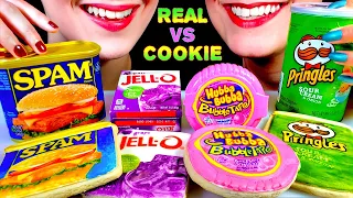 ASMR REAL VS COOKIE, SPAM COOKIE, PRINGLES COOKIE, JELLO COOKIE, HUBBA BUBBA BUBBLE TAPE COOKIE