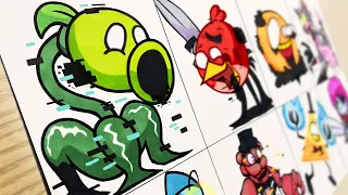 Drawing FNF - Glitched Legends [Learn with Pibby] PVZ / Red / Peashooter / Annoying Orange
