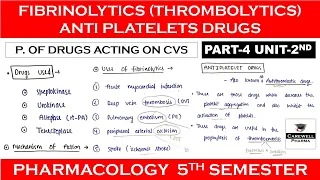 Fibrinolytics || Antiplatelet drugs || Thrombolytics || Part 4 Unit 2 || Pharmacology 5th sem
