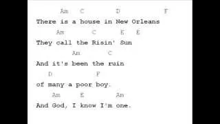 Animals House of the Rising Sun Chord Chart