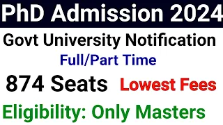 PhD ADMISSION 2024 with LOWEST FEE I GOVT UNIVERSITY PhD ADMISSION NOTIFICATION OUT