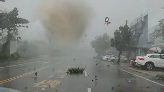 Houses destroyed as typhoon Koinu with powerful wind causes damage in Taiwan
