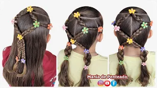 Penteado Fácil para Escola com Tranças | Easy Hairstyles for School with Braids🥰