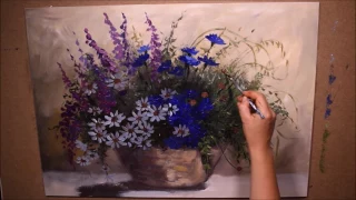 Katarzyna Lach Obraz "Polne kwiaty" krok po kroku / painting wildflowers vase step by step