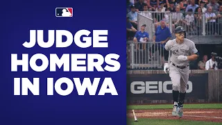 Aaron Judge GOES THE DISTANCE for a 3-run homer at MLB at Field of Dreams! (Into the cornfield!)