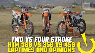 2023 KTM 300 SX VS 350 SX-F VS 450 SX-F | 2 Stroke Versus 4 Stroke | Laptimes and Comparison