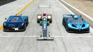 Top Fuel Dragster vs Bugatti Bolide vs Koenigsegg Jesko Absolut at Special Stage Route X