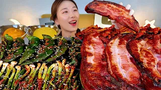 ASMR Smoked pork belly, green onion kimchi, red pepper kimchi MUKBANG