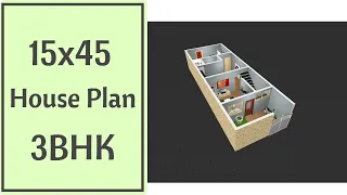 15x45 House Plan 3BHK || 675Sqft Ghar Ka Naksha || 15x45 House Design || 3D Small Home Design