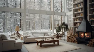 Cozy Snowfall Fireplace Ambience | Relaxing Winter Forest Scene for Stress Relief and Better Sleep