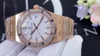 daikun watch Audemars Piguet Royal Oak Selfwinding 34mm Rose Gold Silver Dial Diamond Bezel 77451OR