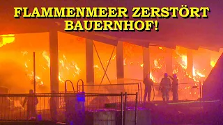 +++ NÄCHTLICHER GROSSBRAND AUF BAUERNHOF +++ LAGERHALLE mit STROH & MASCHINEN in FLAMMEN | FEUERWEHR