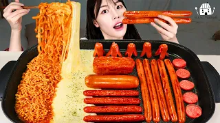 ASMR MUKBANG| 직접 만든 불닭볶음면 치즈 소세지 먹방 & 레시피 FRIED SAUSAGE EATING