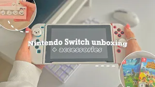 nintendo switch unboxing -;🌴accessories + animal crossing!