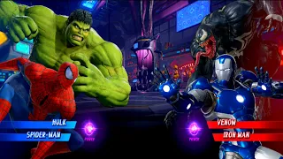 Hulk & SpiderMan Vs Venom & IronMan [Very Hard]AI Marvel vs Capcom Infinite