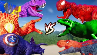 Spiderman Rex hunting, Captain America Rex & Hulk & All Dinosaurs Color Pack Fighting Jurassic World