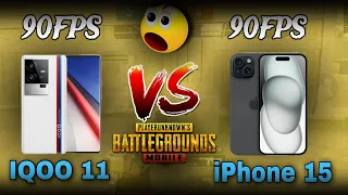 IQOO 11 Vs iPhone 15 Bgmi Test || 90fps vs 90fps || 1v1 TDM Match ||