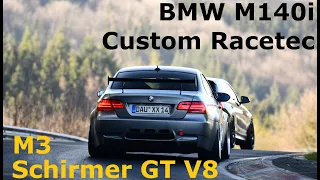 💥🔥 M3 Schirmer GT V8 vs BMW M140i Custom Racetec - Fun lap Nurburgring Nordschleife BTG E92 ⚔️