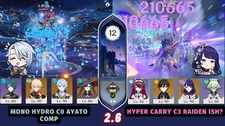 Spiral Abyss 2.6 Floor 12 9 Stars | Mono Hydro C0 Ayato Comp & Hyper Carry C3 Raiden Shogun (ish?)