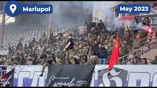 Russian ultras in military uniform stage shooting at Mariupol football stadium