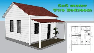 5 meters by 5 meters 2 Bedroom With Veranda Small House Design