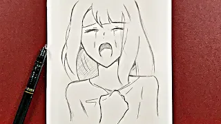 Sad anime drawing | how to draw sad girl easy step-by-step