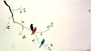 Wall painting . 🖼  Fabric colour draw. Birds painting