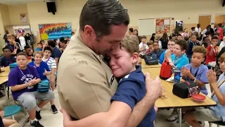 Military dad surprises children with emotional homecoming